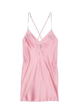 Victoria's Secret Light Pink Satin Slip with rhinestone Bow detailing!